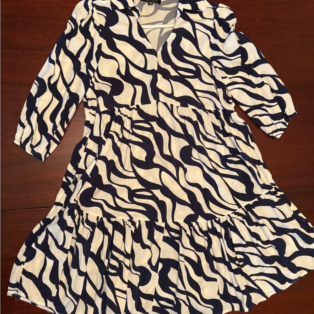 Navy Blue and White Patterned Dress Size Small S NWOT